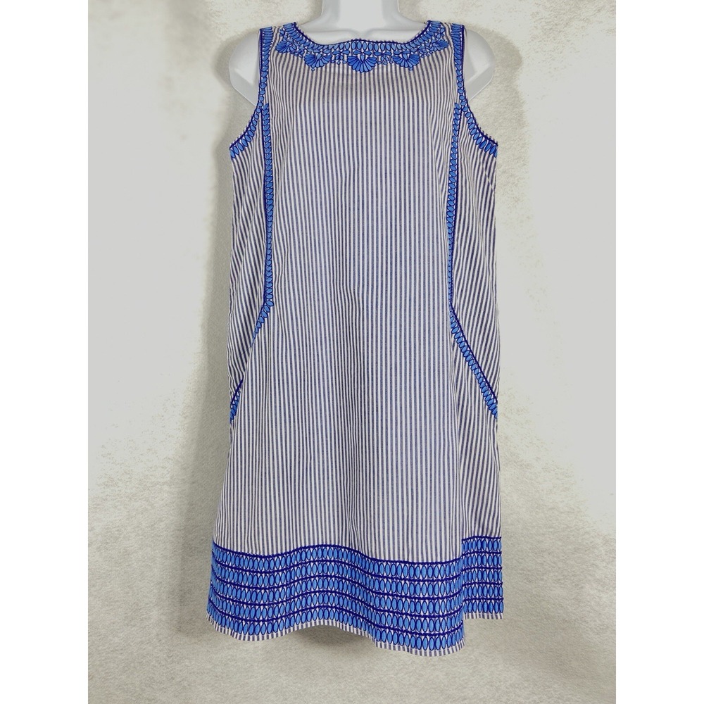 Vineyard Vines Dress Women's‎ 4 Blue Shift Striped Sleeveless Embroidered New